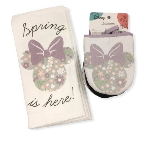Disney Minnie Mouse Oven Mitts & Kitchen Towels Spring Is Here Set of 4 - Picture 2 of 8